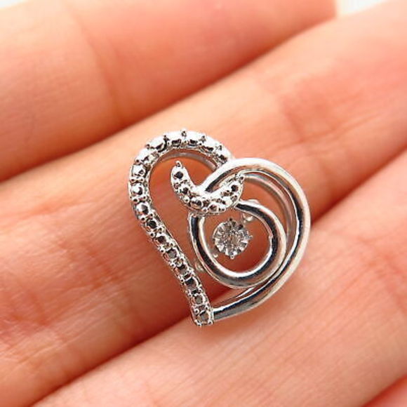 Jewelry - 925 Sterling Silver Dancing C Z Heart Design Slide Pendant